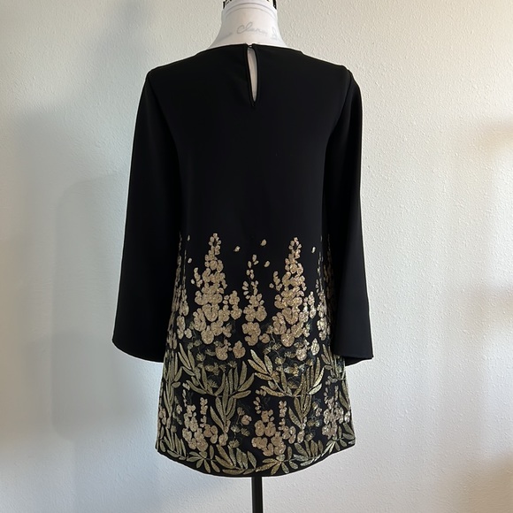 ZARA | BLACK LONG SLEEVE MINI DRESS WITH GOLD EMBELLISHED EMBROIDERY - Picture 5 of 10